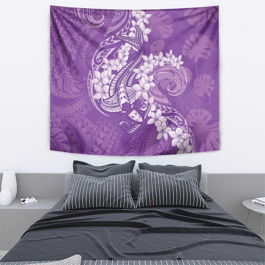 Purple Polynesia Hammerhead Shark Tattoo With Plumeria Lei Tapestry LT14 - Polynesian Pride