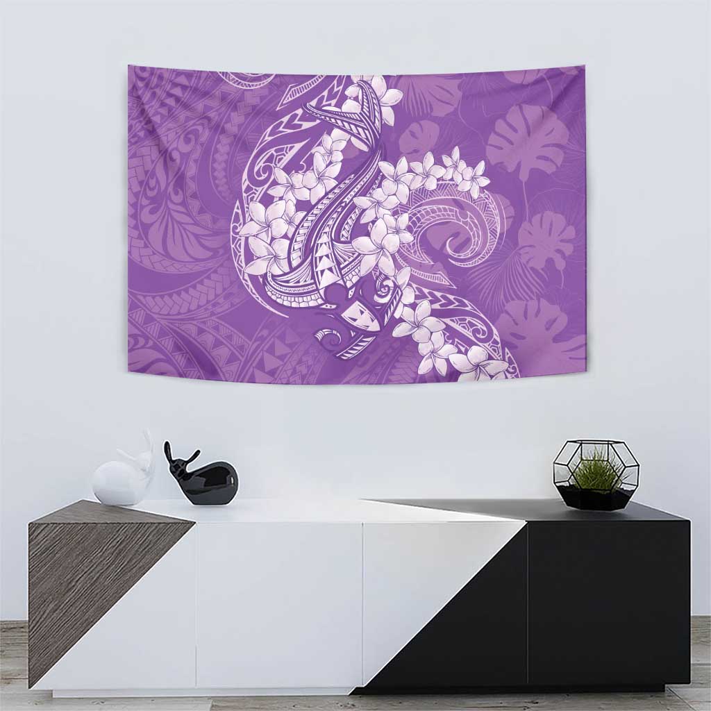 Purple Polynesia Hammerhead Shark Tattoo With Plumeria Lei Tapestry LT14 - Polynesian Pride