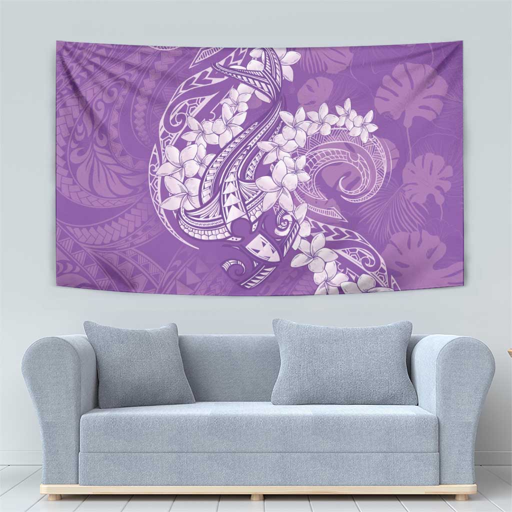 Purple Polynesia Hammerhead Shark Tattoo With Plumeria Lei Tapestry LT14 - Polynesian Pride