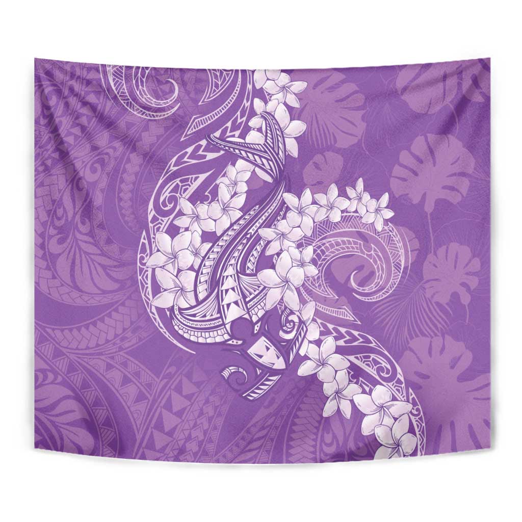 Purple Polynesia Hammerhead Shark Tattoo With Plumeria Lei Tapestry LT14 - Polynesian Pride