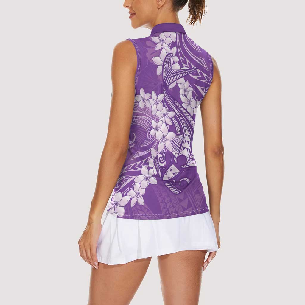 Purple Polynesia Hammerhead Shark Tattoo With Plumeria Lei Women Sleeveless Polo Shirt LT14 - Polynesian Pride