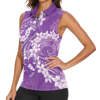 Purple Polynesia Hammerhead Shark Tattoo With Plumeria Lei Women Sleeveless Polo Shirt LT14 - Polynesian Pride