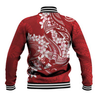 Red Polynesia Hammerhead Shark Tattoo With Plumeria Lei Baseball Jacket