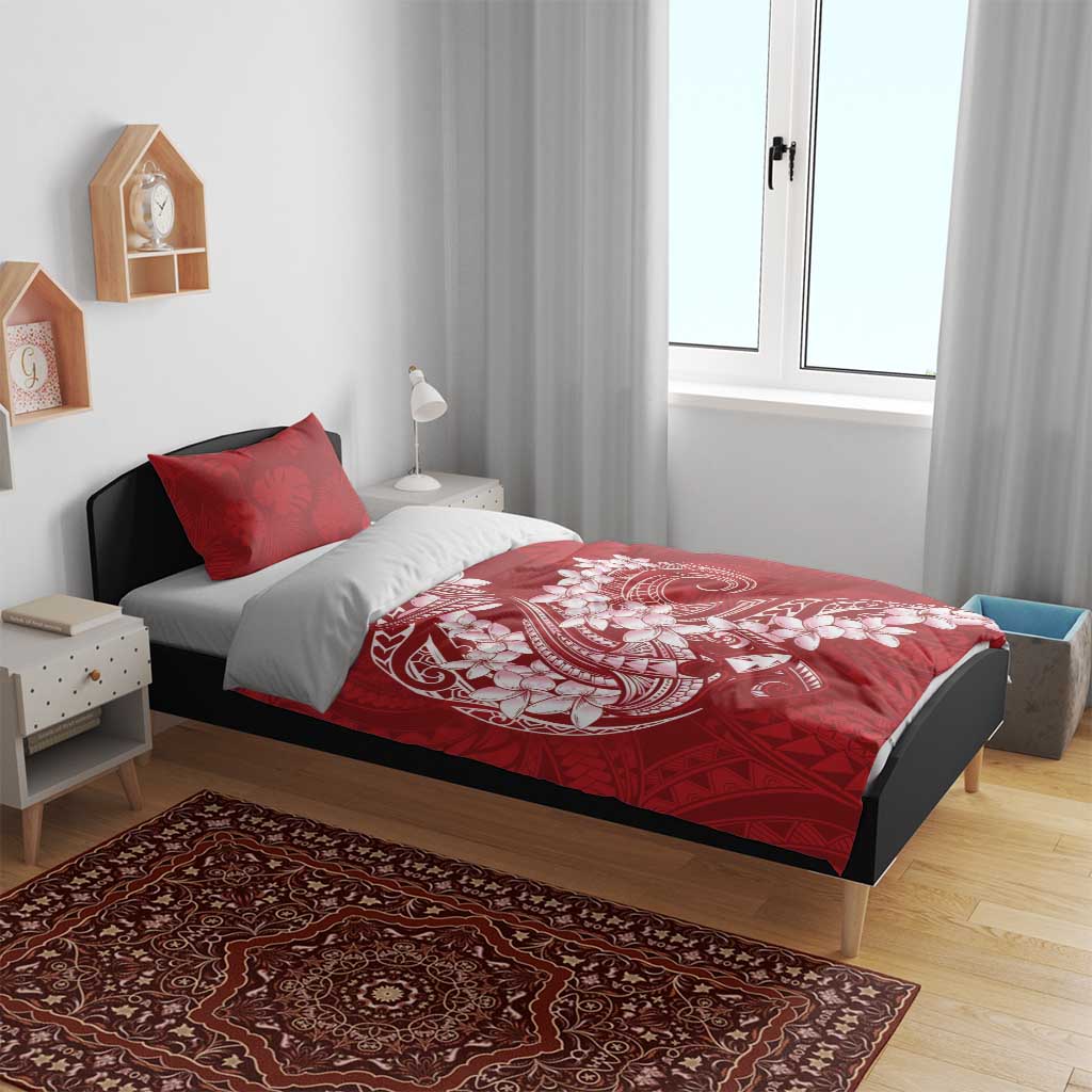 Red Polynesia Hammerhead Shark Tattoo With Plumeria Lei Bedding Set