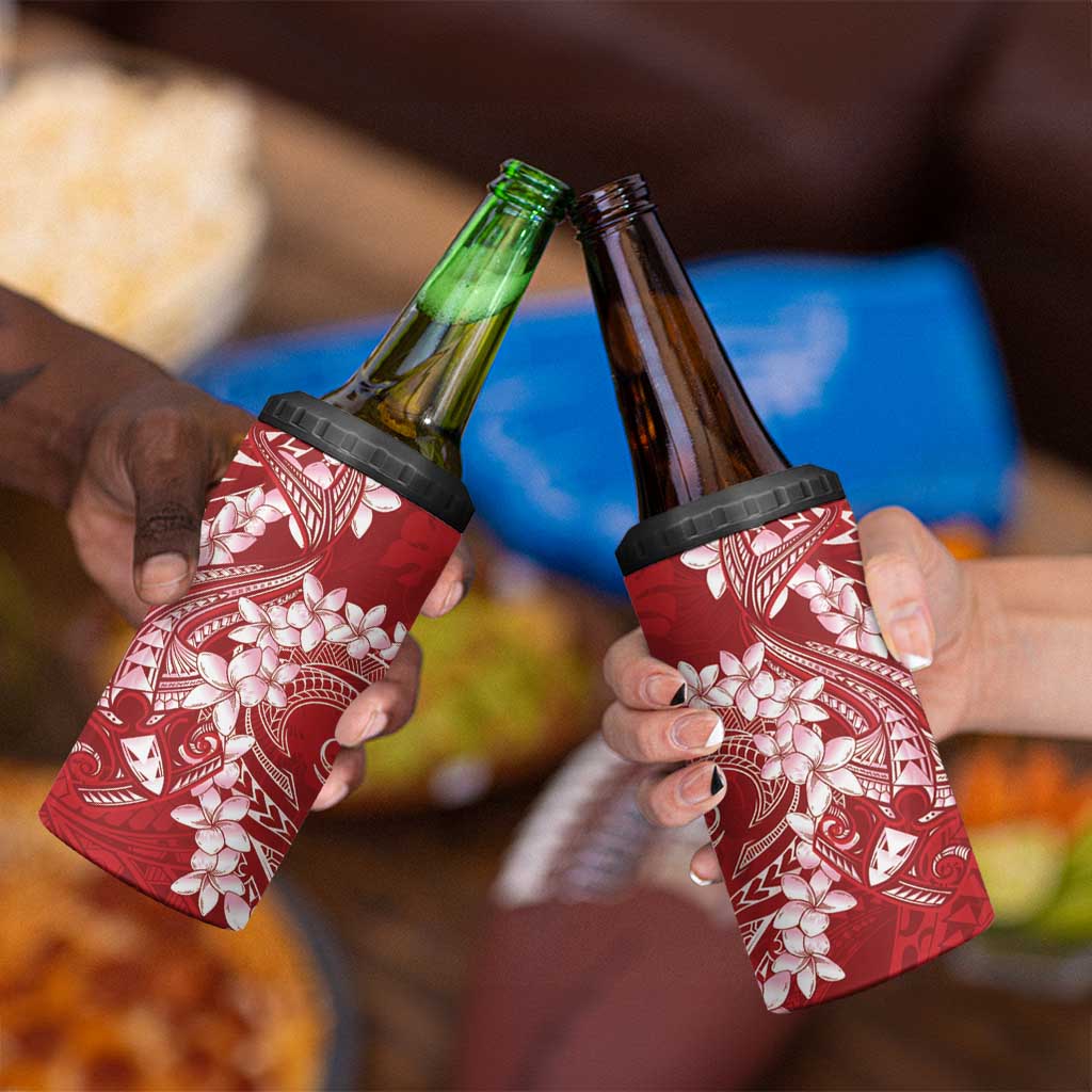 Red Polynesia Hammerhead Shark Tattoo With Plumeria Lei 4 in 1 Can Cooler Tumbler