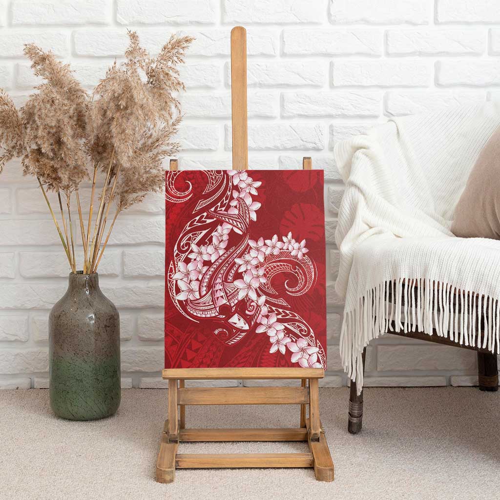 Red Polynesia Hammerhead Shark Tattoo With Plumeria Lei Canvas Wall Art
