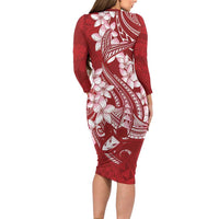 Red Polynesia Hammerhead Shark Tattoo With Plumeria Lei Family Matching Long Sleeve Bodycon Dress and Hawaiian Shirt LT14 - Polynesian Pride