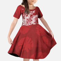 Red Polynesia Hammerhead Shark Tattoo With Plumeria Lei Family Matching Mermaid Dress and Hawaiian Shirt LT14 Daughter's Dress Red - Polynesian Pride