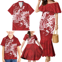 Red Polynesia Hammerhead Shark Tattoo With Plumeria Lei Family Matching Mermaid Dress and Hawaiian Shirt LT14 - Polynesian Pride