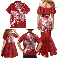 Red Polynesia Hammerhead Shark Tattoo With Plumeria Lei Family Matching Mermaid Dress and Hawaiian Shirt LT14 - Polynesian Pride