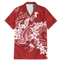 Red Polynesia Hammerhead Shark Tattoo With Plumeria Lei Family Matching Mermaid Dress and Hawaiian Shirt LT14 Dad's Shirt - Short Sleeve Red - Polynesian Pride