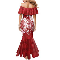 Red Polynesia Hammerhead Shark Tattoo With Plumeria Lei Family Matching Mermaid Dress and Hawaiian Shirt LT14 - Polynesian Pride