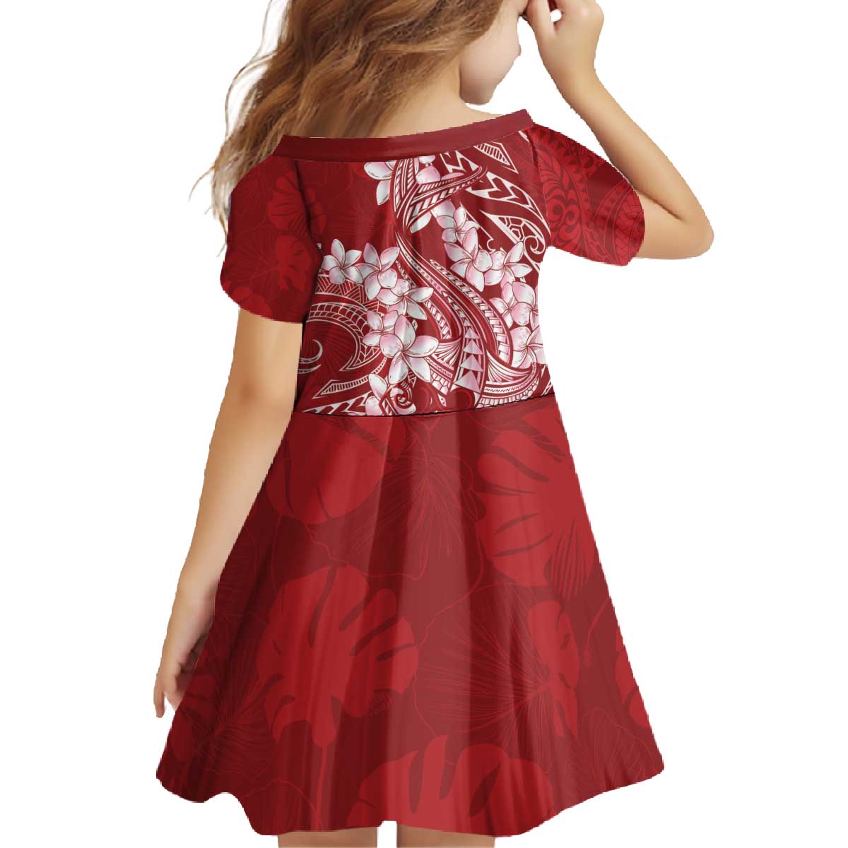 Red Polynesia Hammerhead Shark Tattoo With Plumeria Lei Family Matching Off The Shoulder Long Sleeve Dress and Hawaiian Shirt LT14 - Polynesian Pride