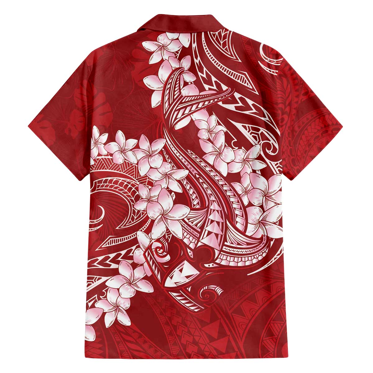 Red Polynesia Hammerhead Shark Tattoo With Plumeria Lei Family Matching Off The Shoulder Long Sleeve Dress and Hawaiian Shirt LT14 - Polynesian Pride
