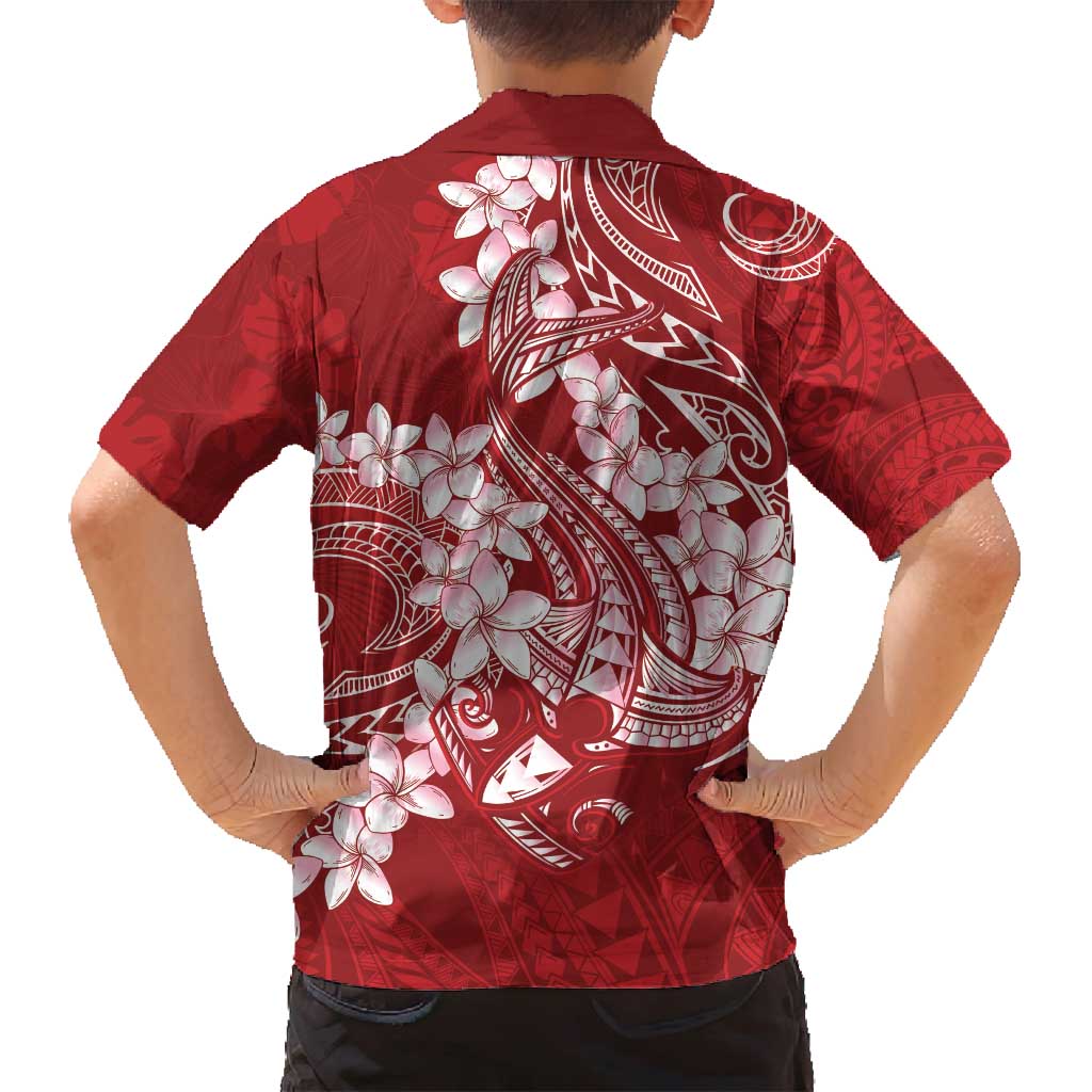 Red Polynesia Hammerhead Shark Tattoo With Plumeria Lei Family Matching Off Shoulder Maxi Dress and Hawaiian Shirt LT14 - Polynesian Pride