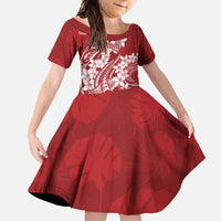Red Polynesia Hammerhead Shark Tattoo With Plumeria Lei Family Matching Off Shoulder Maxi Dress and Hawaiian Shirt LT14 Daughter's Dress Red - Polynesian Pride