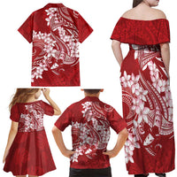 Red Polynesia Hammerhead Shark Tattoo With Plumeria Lei Family Matching Off Shoulder Maxi Dress and Hawaiian Shirt LT14 - Polynesian Pride