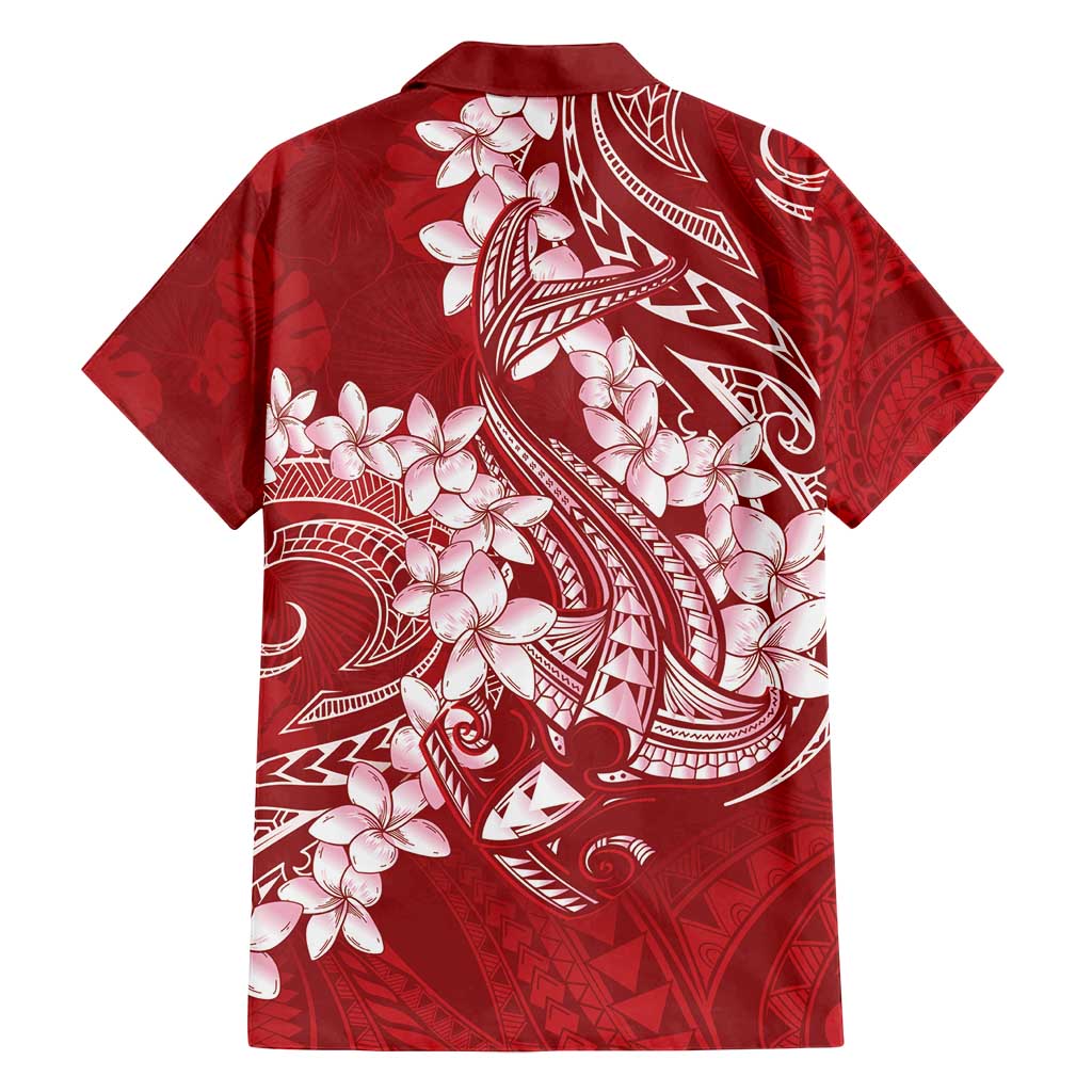 Red Polynesia Hammerhead Shark Tattoo With Plumeria Lei Family Matching Off Shoulder Maxi Dress and Hawaiian Shirt LT14 - Polynesian Pride