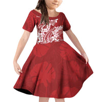 Red Polynesia Hammerhead Shark Tattoo With Plumeria Lei Family Matching Off Shoulder Short Dress and Hawaiian Shirt LT14 Daughter's Dress Red - Polynesian Pride