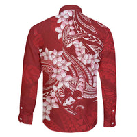 Red Polynesia Hammerhead Shark Tattoo With Plumeria Lei Family Matching Off Shoulder Short Dress and Hawaiian Shirt LT14 - Polynesian Pride