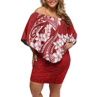 Red Polynesia Hammerhead Shark Tattoo With Plumeria Lei Family Matching Off Shoulder Short Dress and Hawaiian Shirt LT14 Mom's Dress Red - Polynesian Pride