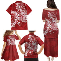 Red Polynesia Hammerhead Shark Tattoo With Plumeria Lei Family Matching Puletasi and Hawaiian Shirt LT14 - Polynesian Pride