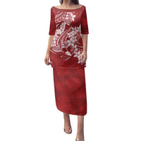 Red Polynesia Hammerhead Shark Tattoo With Plumeria Lei Family Matching Puletasi and Hawaiian Shirt LT14 Mom's Dress Red - Polynesian Pride