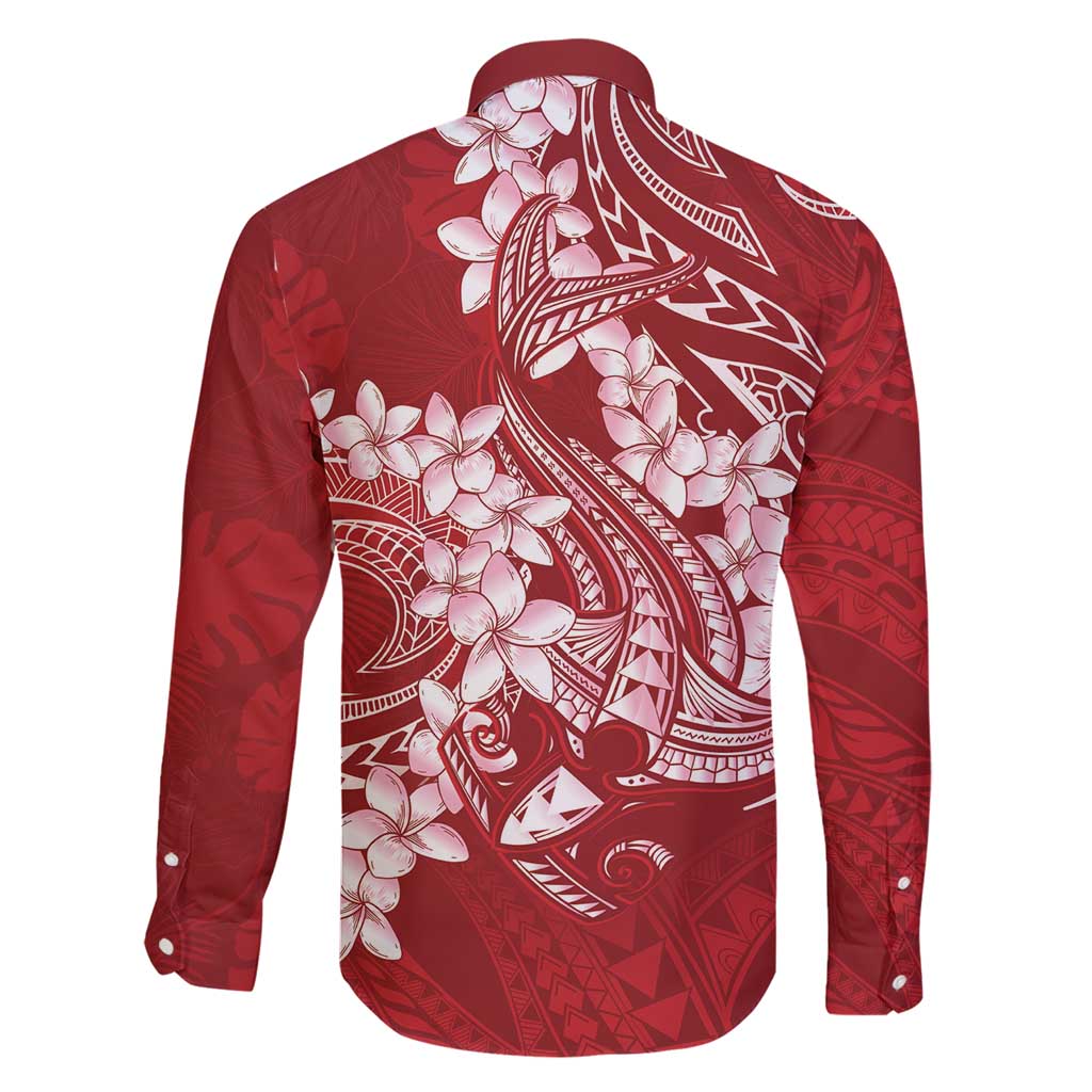 Red Polynesia Hammerhead Shark Tattoo With Plumeria Lei Family Matching Short Sleeve Bodycon Dress and Hawaiian Shirt LT14 - Polynesian Pride