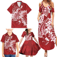 Red Polynesia Hammerhead Shark Tattoo With Plumeria Lei Family Matching Summer Maxi Dress and Hawaiian Shirt LT14 - Polynesian Pride
