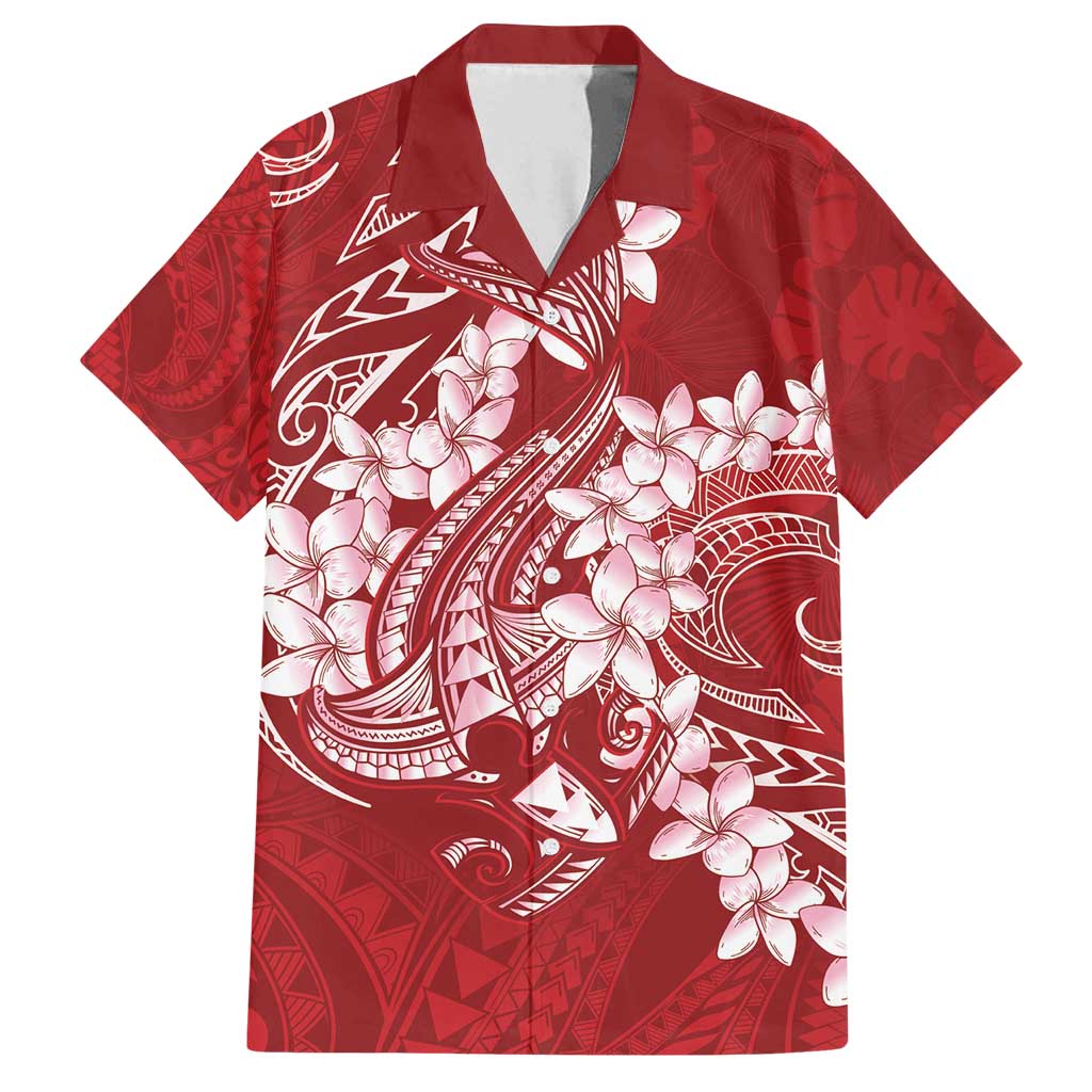 Red Polynesia Hammerhead Shark Tattoo With Plumeria Lei Family Matching Summer Maxi Dress and Hawaiian Shirt LT14 Dad's Shirt - Short Sleeve Red - Polynesian Pride