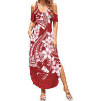 Red Polynesia Hammerhead Shark Tattoo With Plumeria Lei Family Matching Summer Maxi Dress and Hawaiian Shirt LT14 Mom's Dress Red - Polynesian Pride