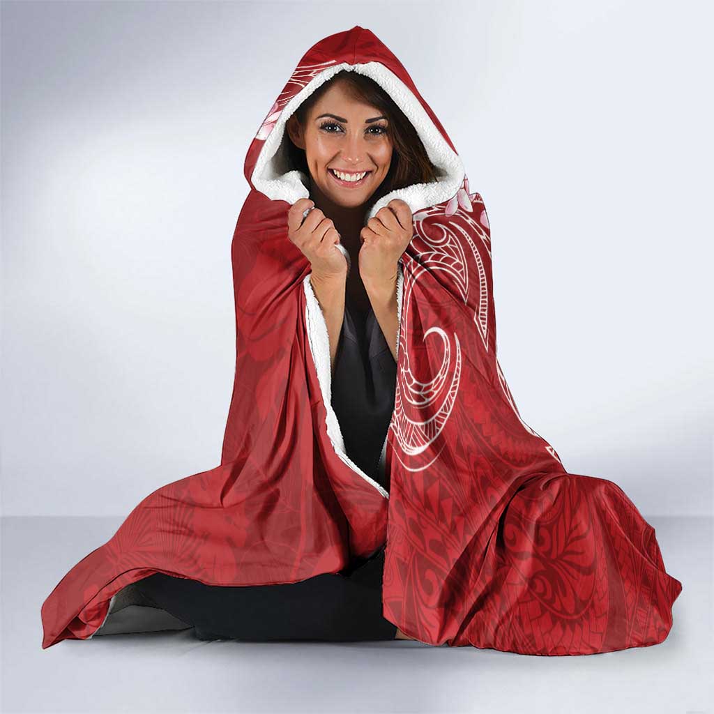 Red Polynesia Hammerhead Shark Tattoo With Plumeria Lei Hooded Blanket