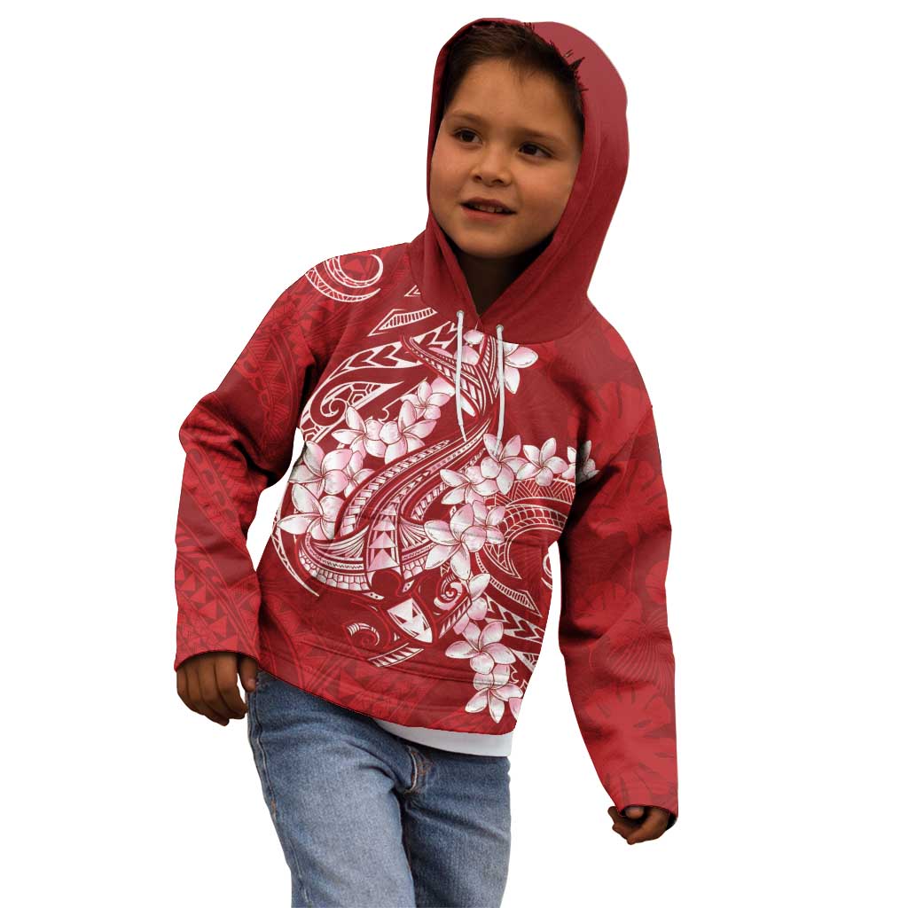 Red Polynesia Hammerhead Shark Tattoo With Plumeria Lei Kid Hoodie