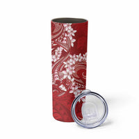 Red Polynesia Hammerhead Shark Tattoo With Plumeria Lei Skinny Tumbler LT14 - Polynesian Pride