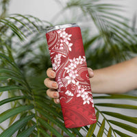 Red Polynesia Hammerhead Shark Tattoo With Plumeria Lei Skinny Tumbler LT14 - Polynesian Pride