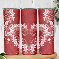 Red Polynesia Hammerhead Shark Tattoo With Plumeria Lei Skinny Tumbler LT14 - Polynesian Pride