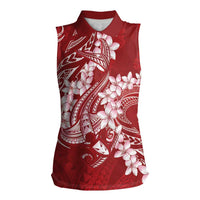 Red Polynesia Hammerhead Shark Tattoo With Plumeria Lei Women Sleeveless Polo Shirt LT14 Female Red - Polynesian Pride