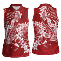 Red Polynesia Hammerhead Shark Tattoo With Plumeria Lei Women Sleeveless Polo Shirt LT14 - Polynesian Pride