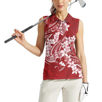 Red Polynesia Hammerhead Shark Tattoo With Plumeria Lei Women Sleeveless Polo Shirt LT14 - Polynesian Pride