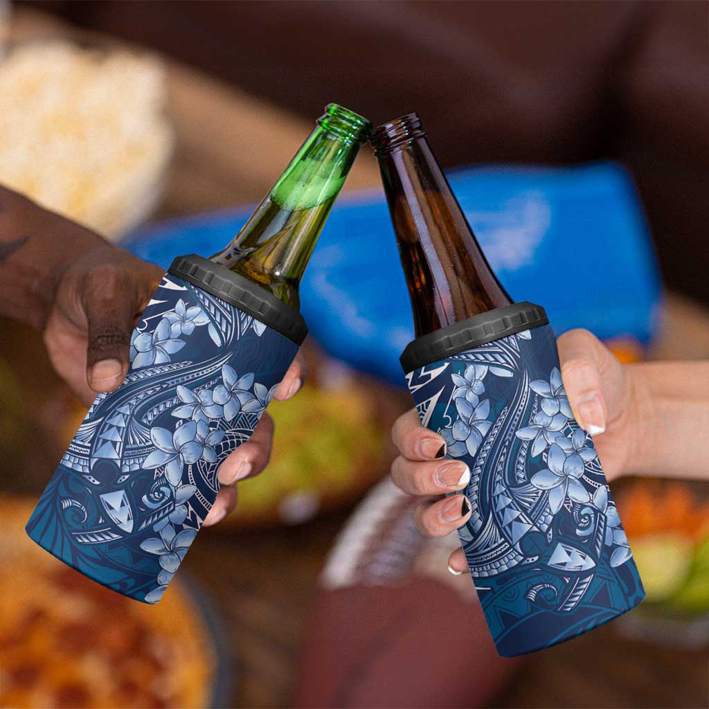 Navy Blue Polynesia Hammerhead Shark Tattoo With Plumeria Lei 4 in 1 Can Cooler Tumbler
