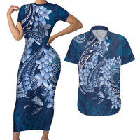 Navy Blue Polynesia Hammerhead Shark Tattoo With Plumeria Lei Couples Matching Short Sleeve Bodycon Dress and Hawaiian Shirt LT14 Navy Blue - Polynesian Pride