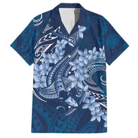 Navy Blue Polynesia Hammerhead Shark Tattoo With Plumeria Lei Family Matching Long Sleeve Bodycon Dress and Hawaiian Shirt LT14 Dad's Shirt - Short Sleeve Navy Blue - Polynesian Pride