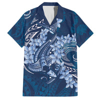 Navy Blue Polynesia Hammerhead Shark Tattoo With Plumeria Lei Family Matching Off The Shoulder Long Sleeve Dress and Hawaiian Shirt LT14 Dad's Shirt - Short Sleeve Navy Blue - Polynesian Pride