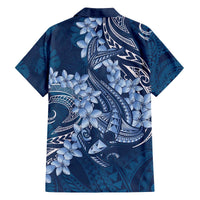 Navy Blue Polynesia Hammerhead Shark Tattoo With Plumeria Lei Family Matching Off The Shoulder Long Sleeve Dress and Hawaiian Shirt LT14 - Polynesian Pride