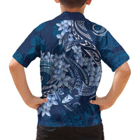 Navy Blue Polynesia Hammerhead Shark Tattoo With Plumeria Lei Family Matching Off Shoulder Maxi Dress and Hawaiian Shirt LT14 - Polynesian Pride