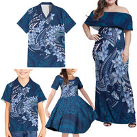 Navy Blue Polynesia Hammerhead Shark Tattoo With Plumeria Lei Family Matching Off Shoulder Maxi Dress and Hawaiian Shirt LT14 - Polynesian Pride