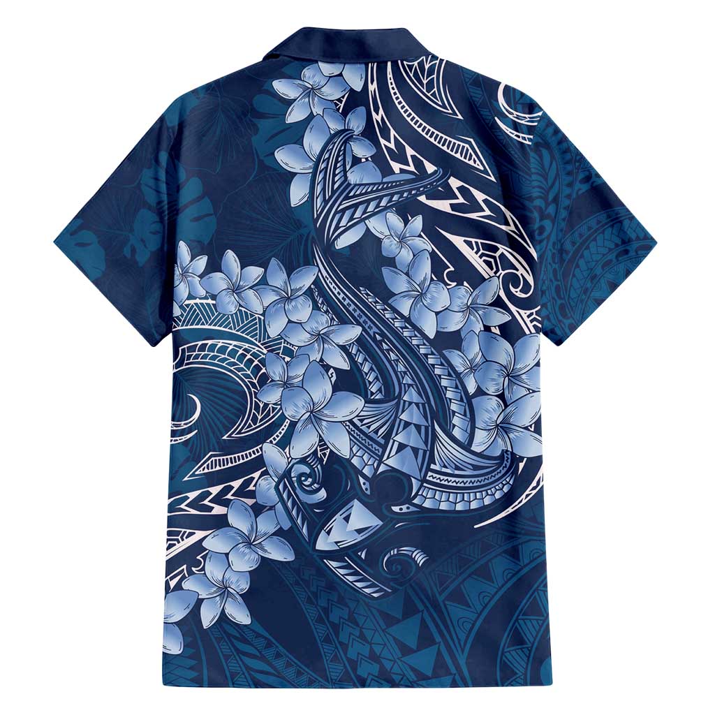 Navy Blue Polynesia Hammerhead Shark Tattoo With Plumeria Lei Family Matching Off Shoulder Maxi Dress and Hawaiian Shirt LT14 - Polynesian Pride