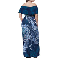 Navy Blue Polynesia Hammerhead Shark Tattoo With Plumeria Lei Family Matching Off Shoulder Maxi Dress and Hawaiian Shirt LT14 - Polynesian Pride