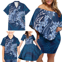 Navy Blue Polynesia Hammerhead Shark Tattoo With Plumeria Lei Family Matching Off Shoulder Short Dress and Hawaiian Shirt LT14 - Polynesian Pride