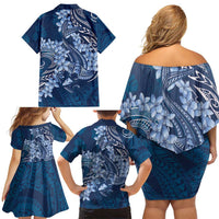 Navy Blue Polynesia Hammerhead Shark Tattoo With Plumeria Lei Family Matching Off Shoulder Short Dress and Hawaiian Shirt LT14 - Polynesian Pride